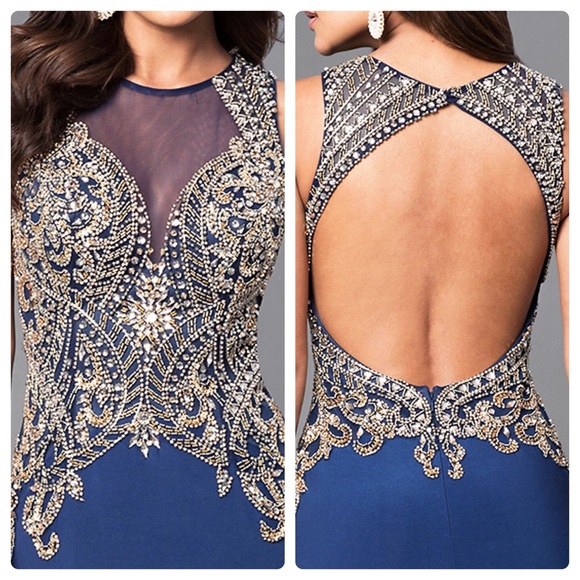 Embellished Bodice Long Gown with open back - Picture 2 of 5